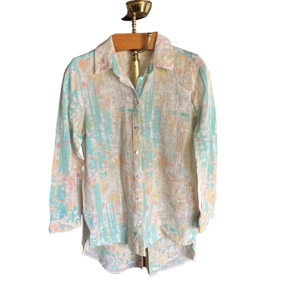 Soft Surroundings Tops - Soft Surroundings Pastel Floral Mixed Materials Button Down Shirt